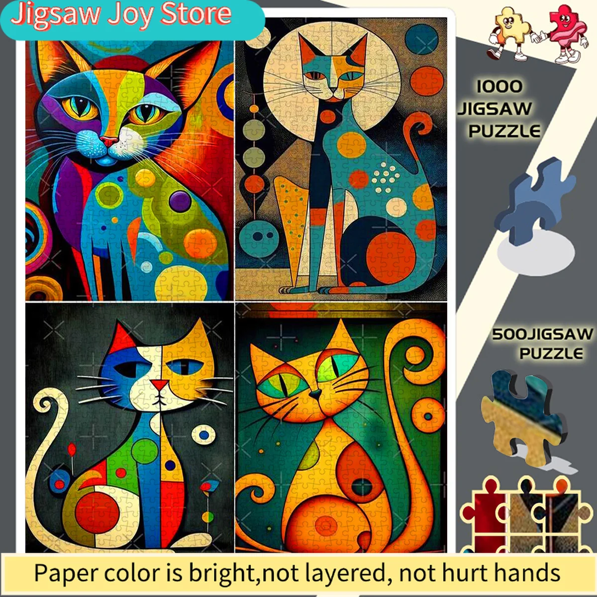 

Бумажные пазлы, пазлы-головоломки своими руками, абстрактный дизайн с кошкой, красочный коллаж. Подходит для: пазлы для взрослых, пазлы для пар; пазлы на день рождения.