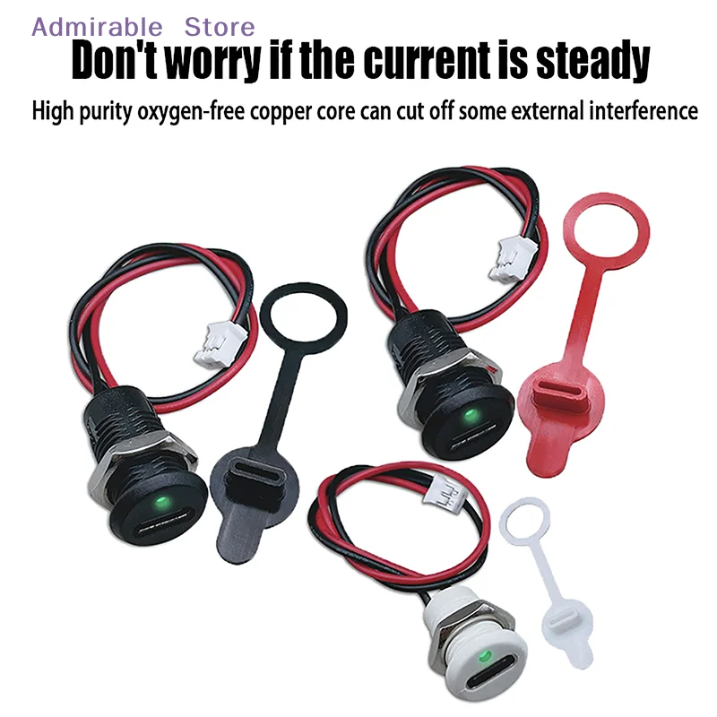wUSB-C 2Pin High Current Charging Socket With PH2.0 Nut Snap Lock Plate USB TYPE-C Female Waterproof Female Connector Jack