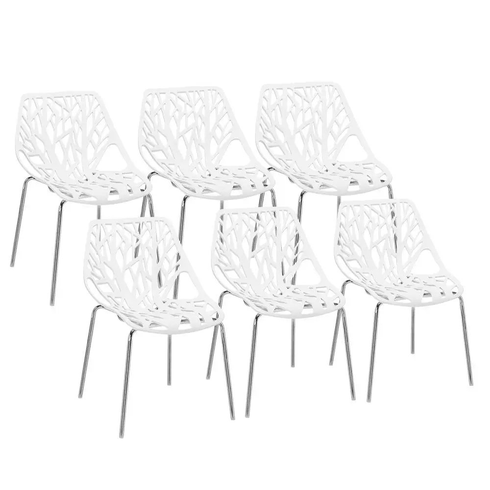 

Modern Dining Chairs Set Plastic Saping Birch Chairs Stackable Chairs Set for Living Room Kitchen Office 6, White