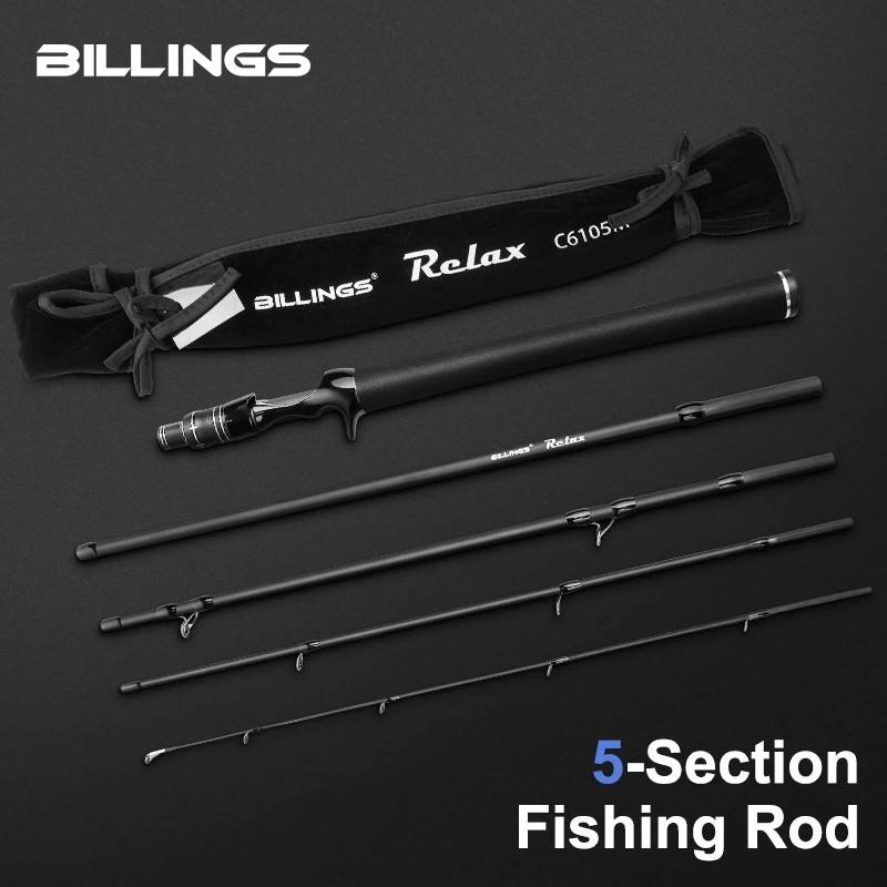 BILLINGS RELAX 5-Section Portable Travel Fishing Rod,Ultra-Lightweight Carbon Fiber Spinning/Baitcasting Fishing Rod EVA Handle