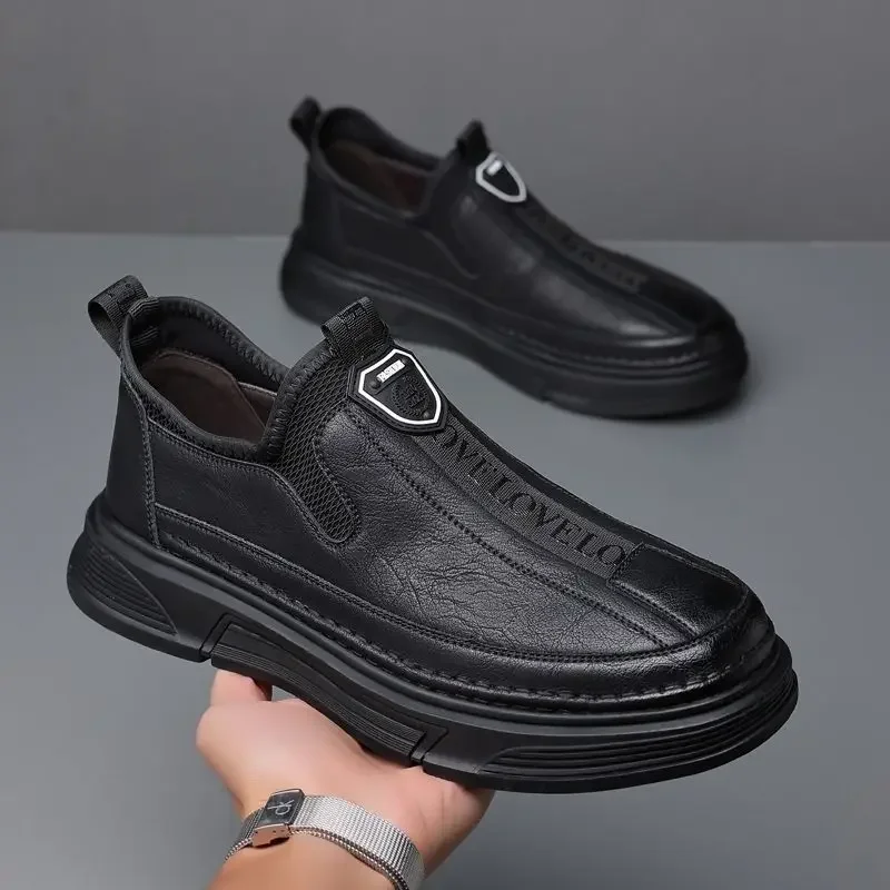 Slip-on Round Toe Men\'s Leather Shoes Comfortable High Quality Fashion Low Price Retro Elegant Male Casual Shoe Social New In Pu