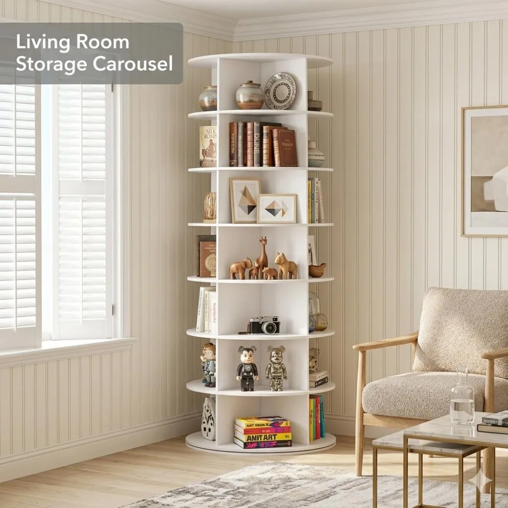 7 Tier Rotating Shoe Rack Tower, Spinning Shoe Storage Organizer for Entryway Closet Cabinet, White