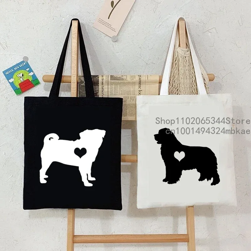 Love Dog Printed Shoulder Bag Women Men Harajuku Shopping Bags Teen Cartoon Canvas Portable Animal Tote Bag Ladies Cute Handbag