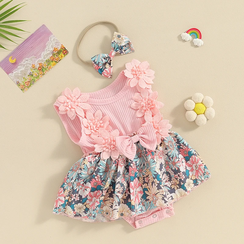 ​Newborn Baby Girl Outfits Flower Embroidery Romper Jumpsuit Cute Clothes and Headband Photoshoot Outfits