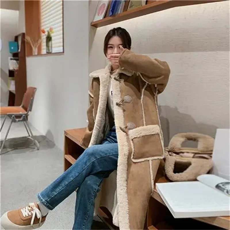 Fashionable  Simple Commuting Slimming Slimming Medium Length Lamb Fur Coat Fur Fur Integrated Women Plush 2024 New Autumn Winte