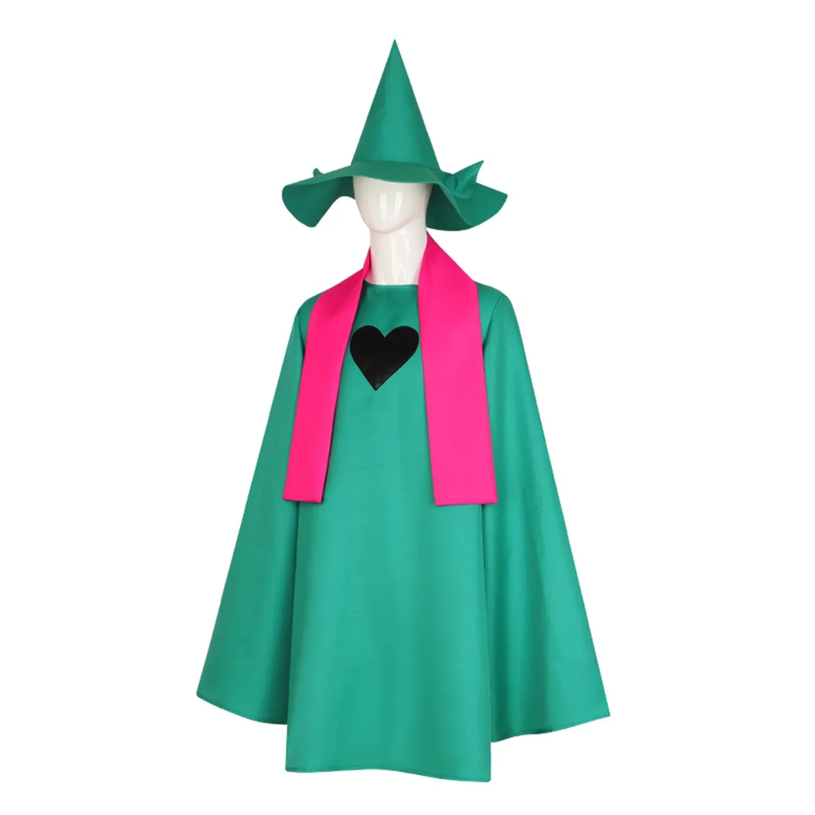 أزياء Deltarune التأثيرية أزياء Ralsei التأثيرية للرأس الأخضر مع قبعة وشاح الزي بدلة كرنفال الهالوين