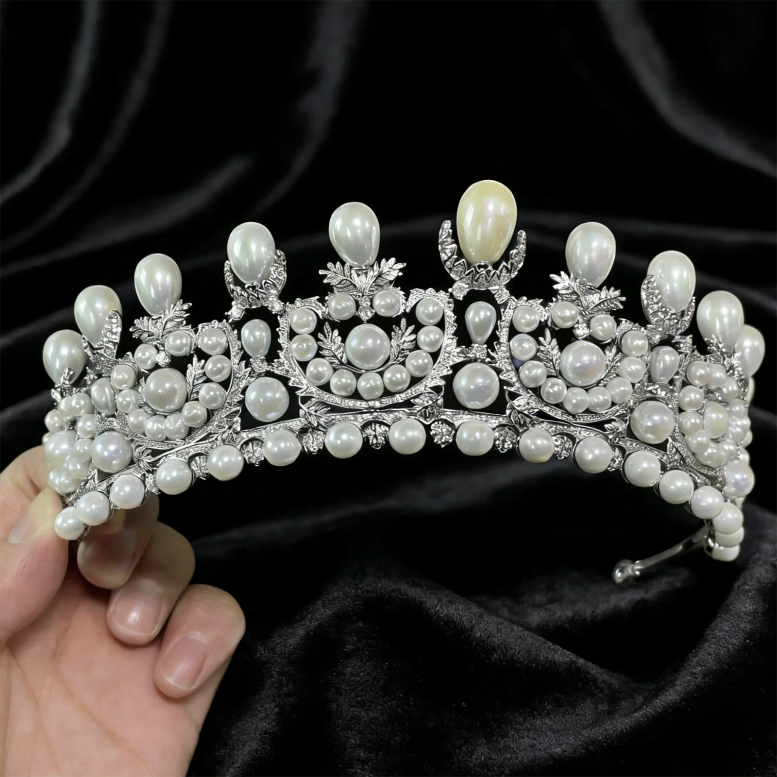European American Royal Retro French Empress Eugenie Pearl Zircon Crown Bride Wedding Headwear Elegant Vintage Bridal Accessory