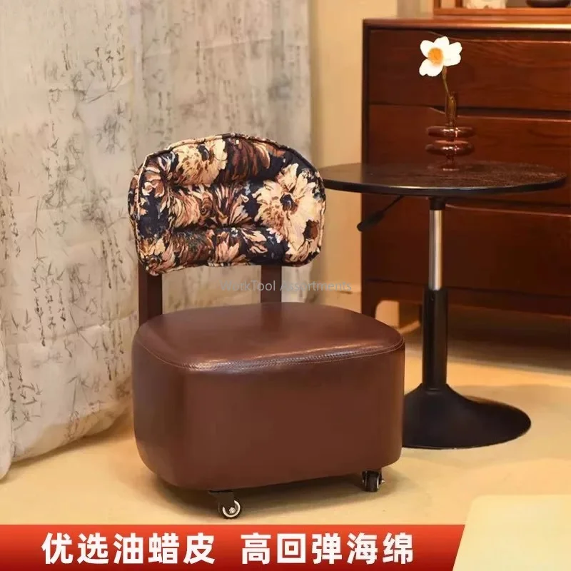 Xiaoyao jacquard sofa  wood medieval backrest rotating household pulley door living room low stool shoe changing stool