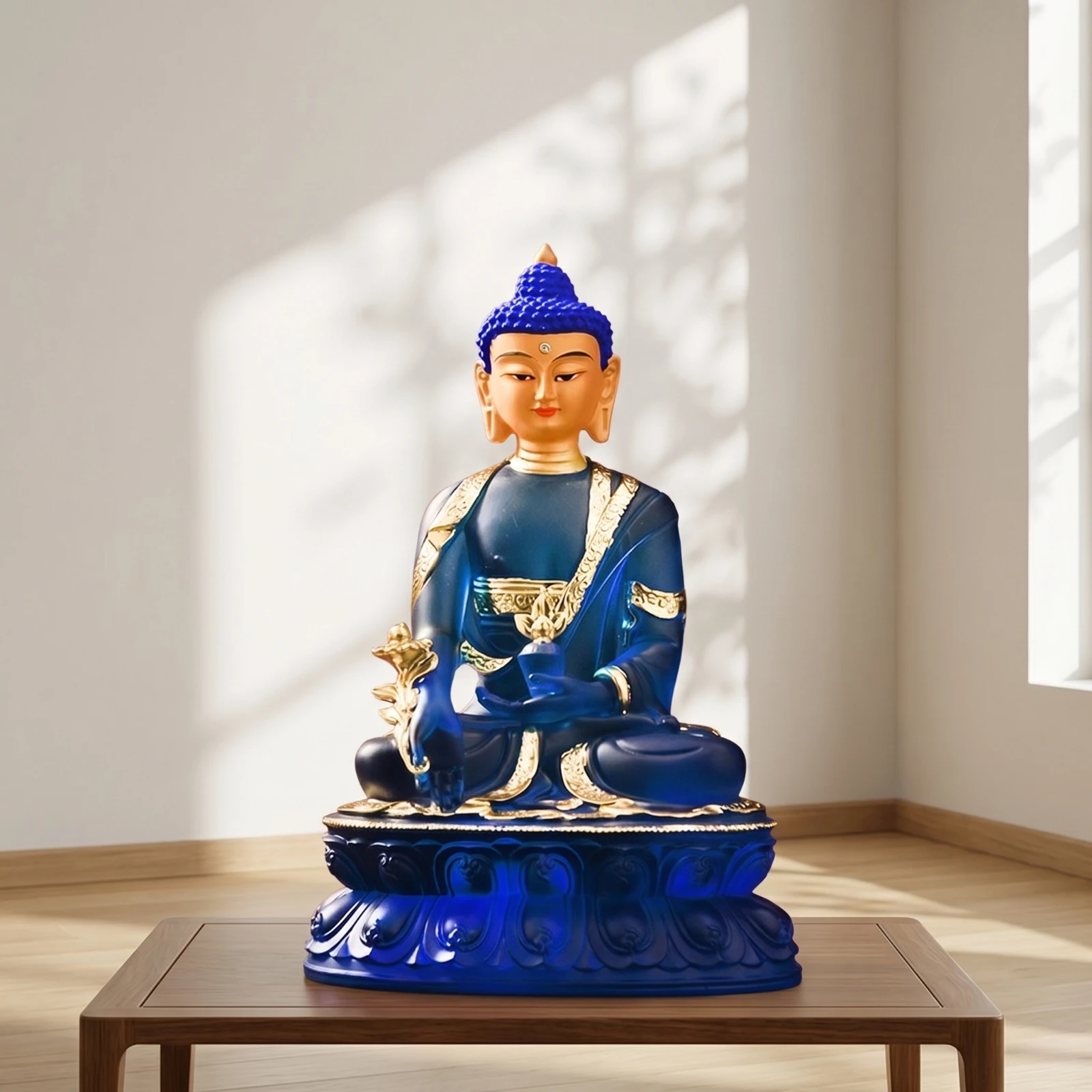 Medicine Buddha Figurine Tabletop Medicine Buddha Statue Traditional Lightweight for Buddhists, Prayer Space