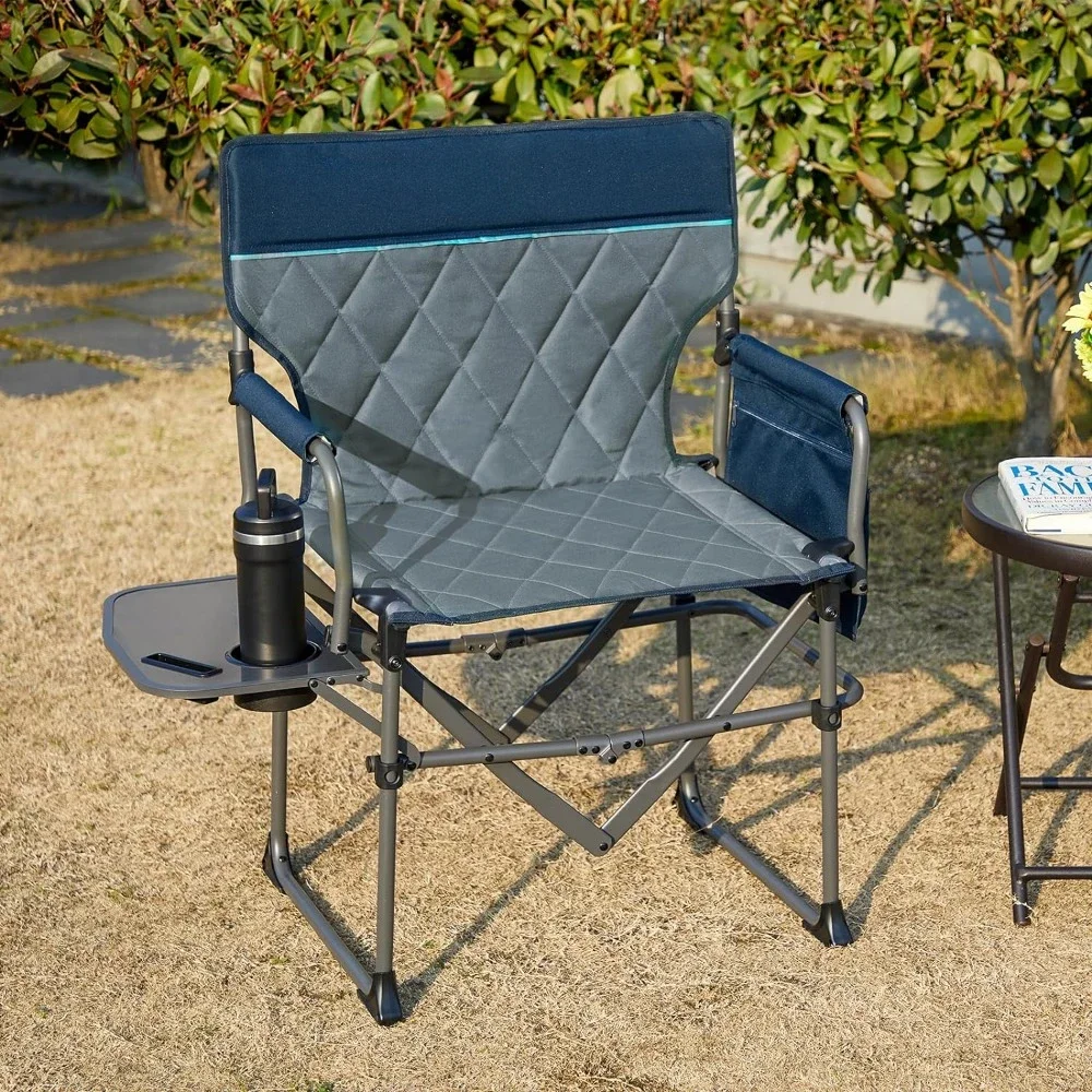 Heavy Duty Camping Chair with Compact Size, Portable Directors Chair with Side Table and Pocket for Camping, Lawn