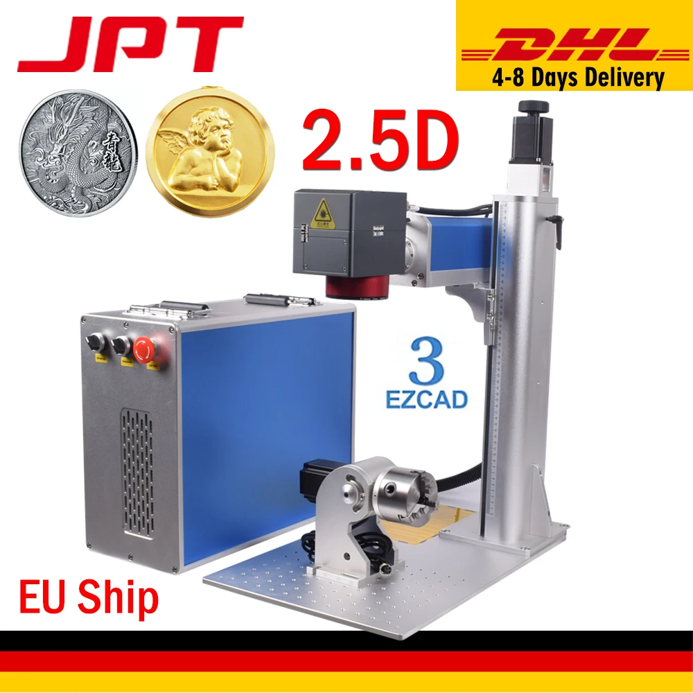 [US STOCK] 2.5D 100W JPT M7 MOPA Fiber Laser Engraver Ezcad 3.0 for Metal Engraving Cutting 110X110MM 1064nm with Rotary Axis