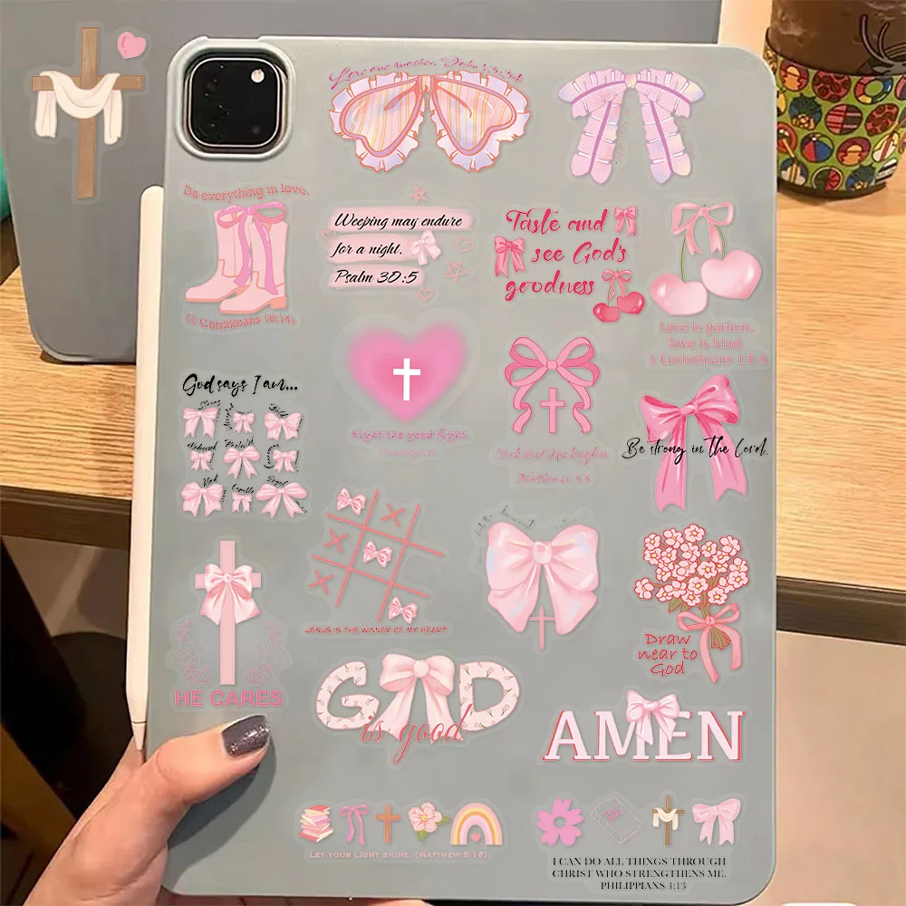 50개 핑크 리본 영어 재미있는 PET 스티커 DIY 여행가방 스케이트보드 오토바이 노트북 장식 스티커