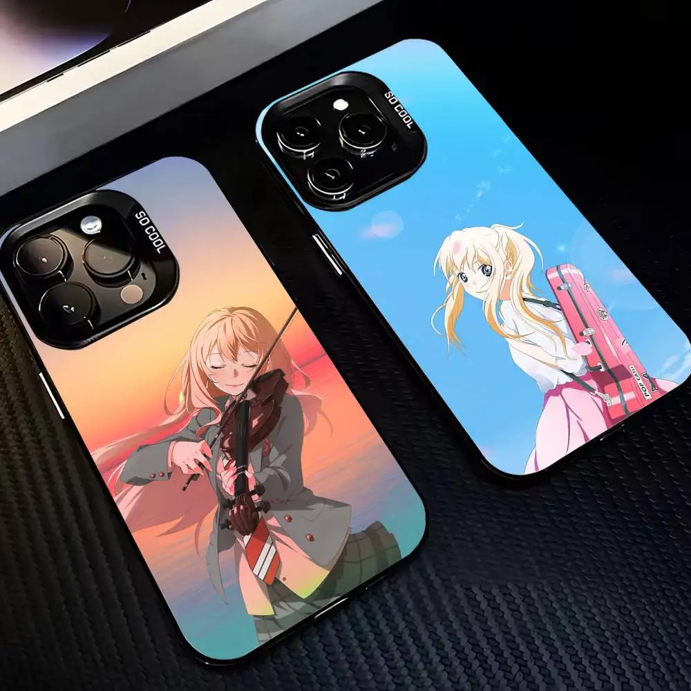 

Anime-Your Lie in April-Kaori Miyazono Phone Case For iPhone17 16 15 14 13 12ProMax Grey Black Matte Laser Metallic Aurora Funda