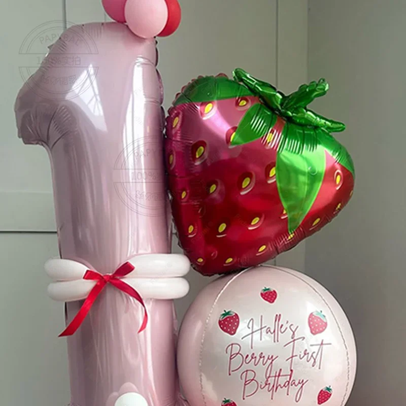 49 قطعة بالون الفراولة الفاكهة مجموعة عمود فتاة الأميرة عيد ميلاد ملون استحمام الطفل الجنس تكشف ديكورات الحفلات الزفاف Globos #3