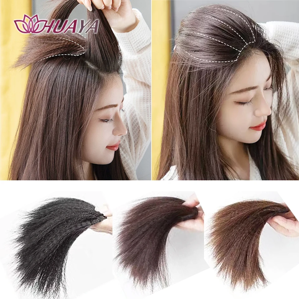 Synthetic Short Straight Hair Pieces Natural Fluffy Fake Hair Invisible Clip in Hair Top Side Cover Hair Accessories for Women