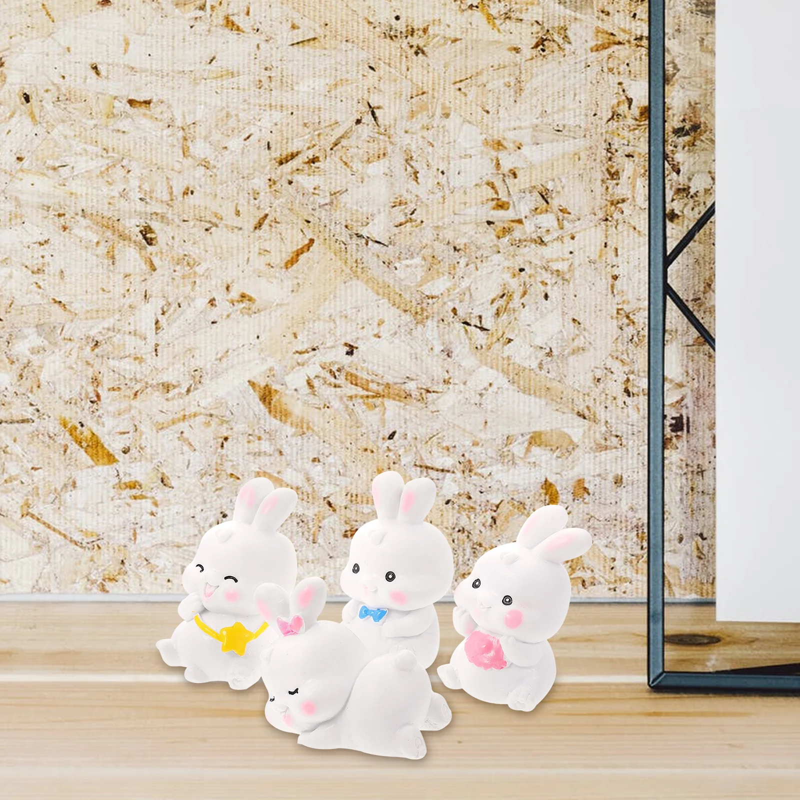 

4Pcs Miniature Bunny Adornment Delicate Details Wide Applications Match Mini Furniture Warm Atmosphere Landscape