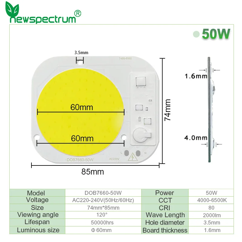 LED Chip COB Driveless 50W AC 220V Round Φ60mm Flip Lamp Beads Driverless Smart IC Bulb Lampada For DIY Floodlight Spotlight