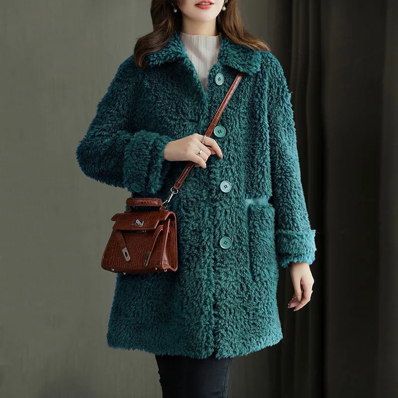 Cappotto invernale per donna giacca di pelliccia di tosatura di pecora di lusso femminile moda coreana cappotto di pelliccia di pile granulare capispalla lungo da donna 535