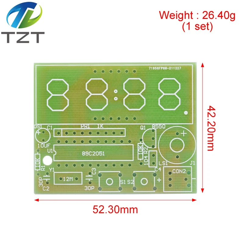 TZT AT89C2051 Digital LED Display 4 Bits Electronic Clock Electronic Production Suite DIY Kit 0.56 Inch Red Two Alarm