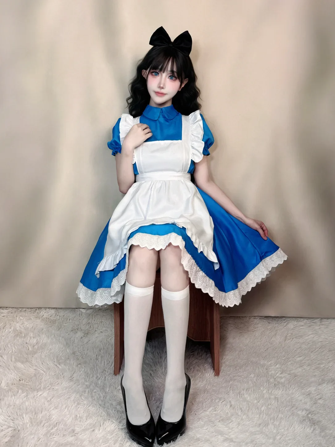 Princess Alice on the run, blue dress, maid costume, maid costume, Halloween costume, rustic Lolita stage performance costumeHot