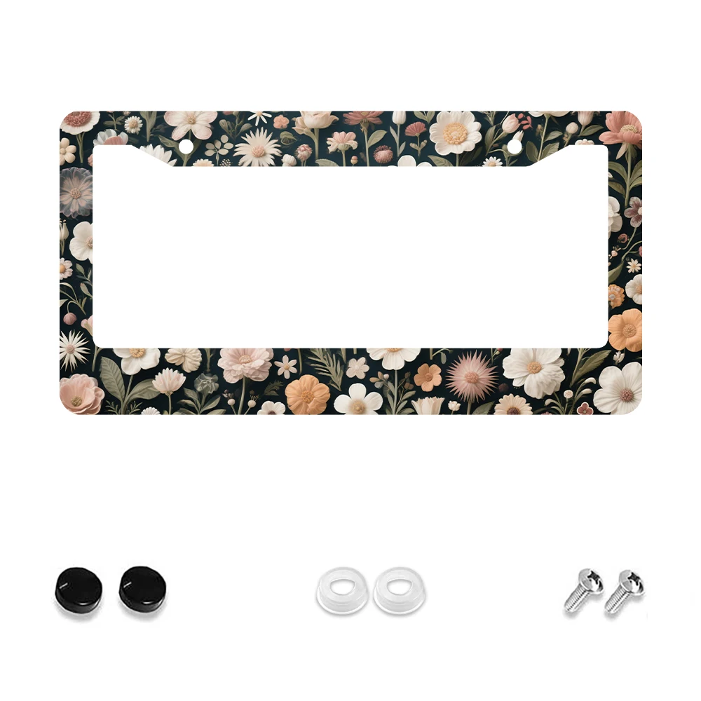 

1pc Vintage Floral Pattern 2-Hole License Plate Frame, Dark Blue Color, Aluminum Material, 6x12 Inches, Includes Screw Kit, Per