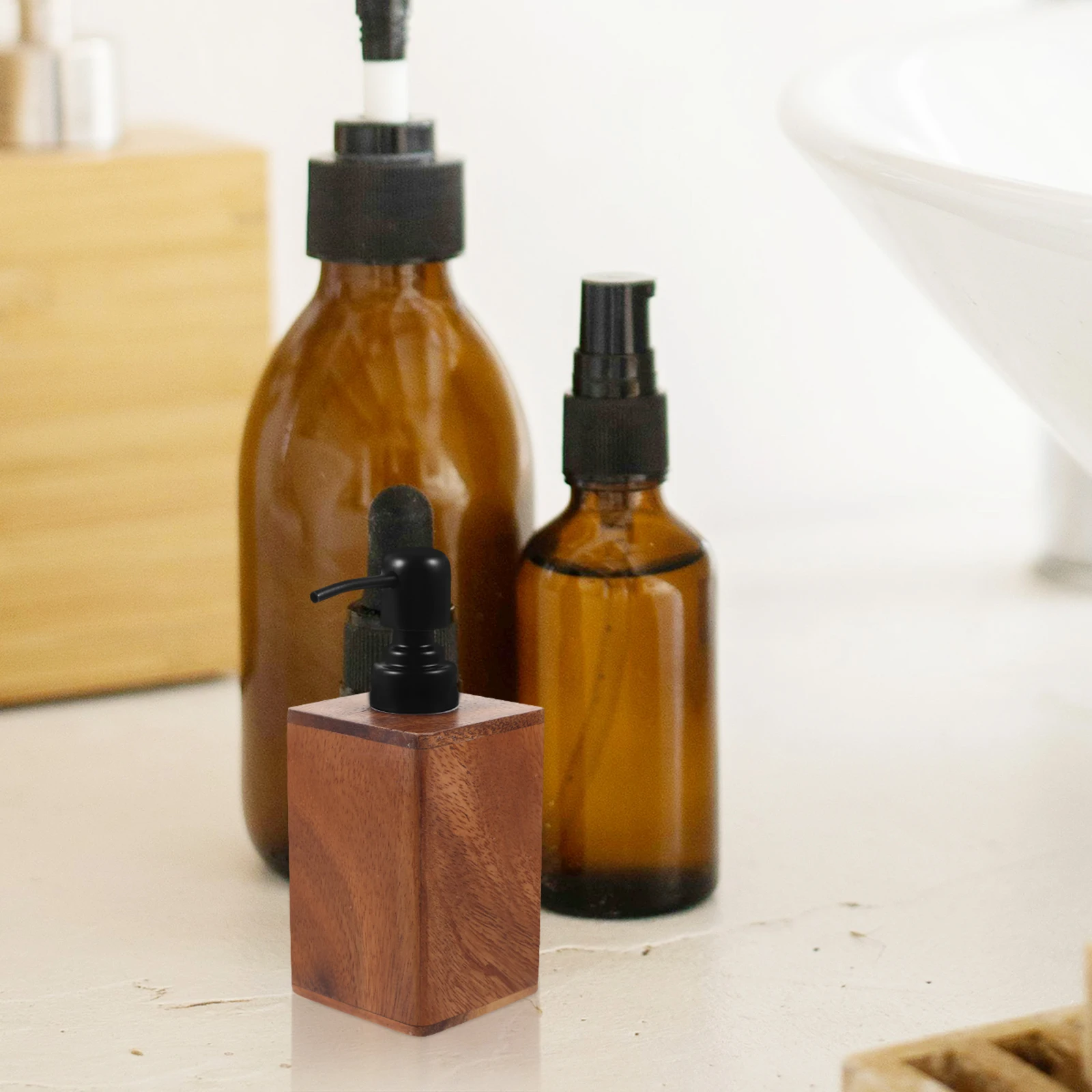 

Walnut Wood Lotion Dispenser Bottle Stainless Steel Refillable Pump For Shampoo Body Wash Travel Home Hotel Use