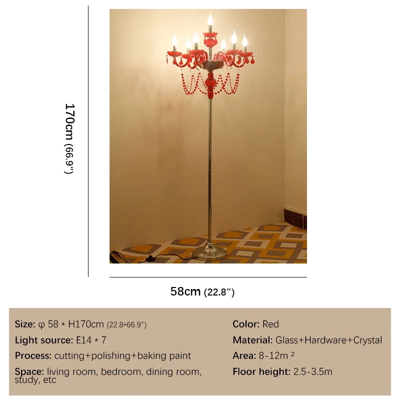 ULANI European Red Style Crystal Floor Lamp Luxurious Hotel Ballroom Wedding Candle Decoration Lamp Living Room Bedroom Villa