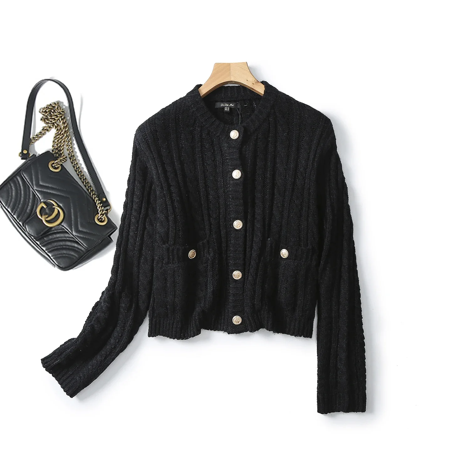 Ethereal MD 2024 new style of Women\'s casual small fragrant wind thousand gold wind wool loop yarn short knitted cardigan coat