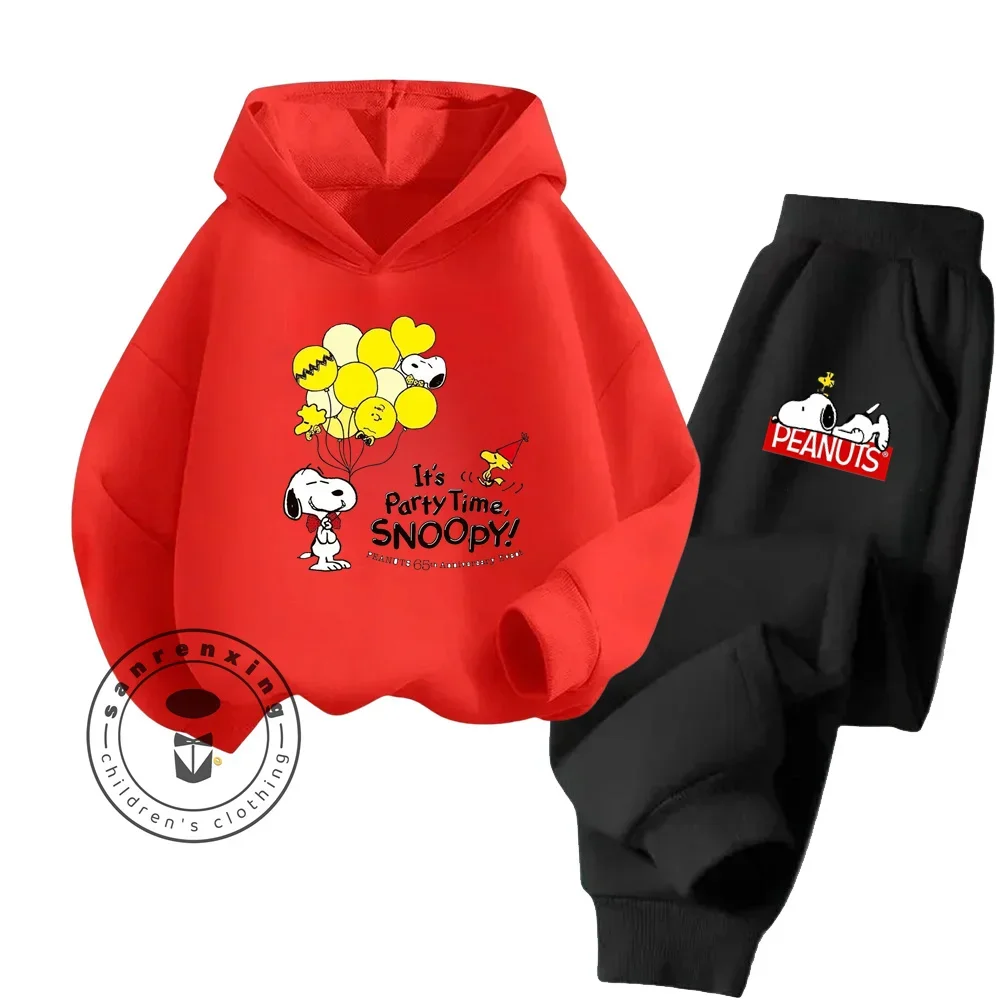 Snoopy Spring & Autumn Kids Boys & Girls Hoodie Pants Set Cartoon Snoopy Print Cute Casual Kids Clothing Set Sweatshirt Casual