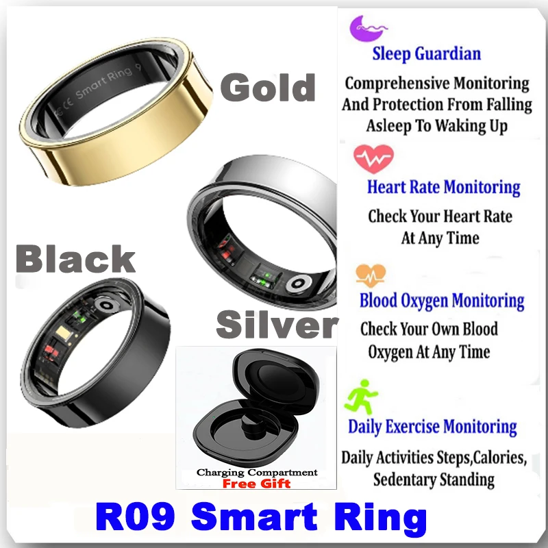 2024 NEW R09 5ATM Waterproof Smart Ring For Men Women Health Monitoring 100+ Sport Modes Fitness Tracking Waterproof Sport Ring