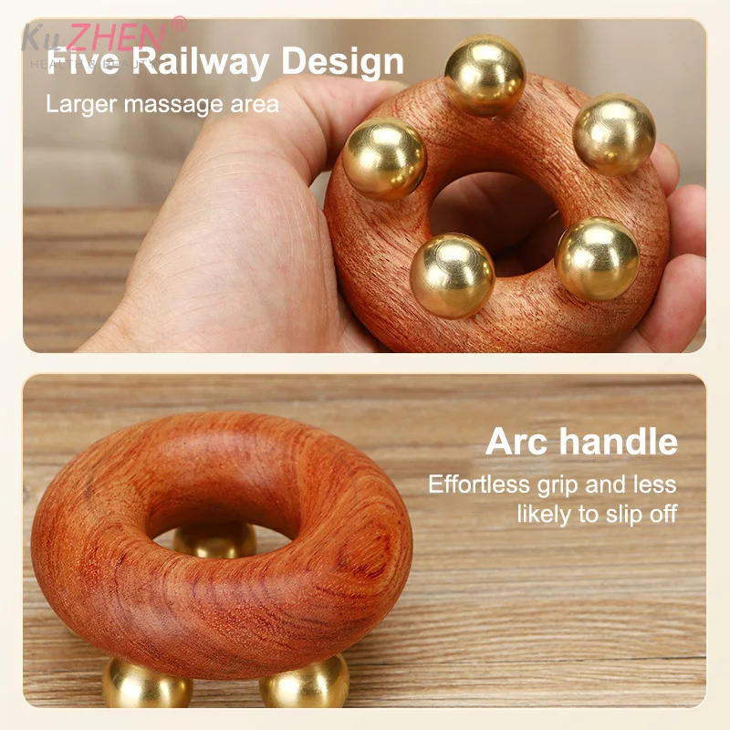 真鍮と木製のフェイシャルリフティングマッサージャー、刮痧、経絡頭皮コーム、トリガーポイントリンパドレナージュ、セルライトマッサージブラシ