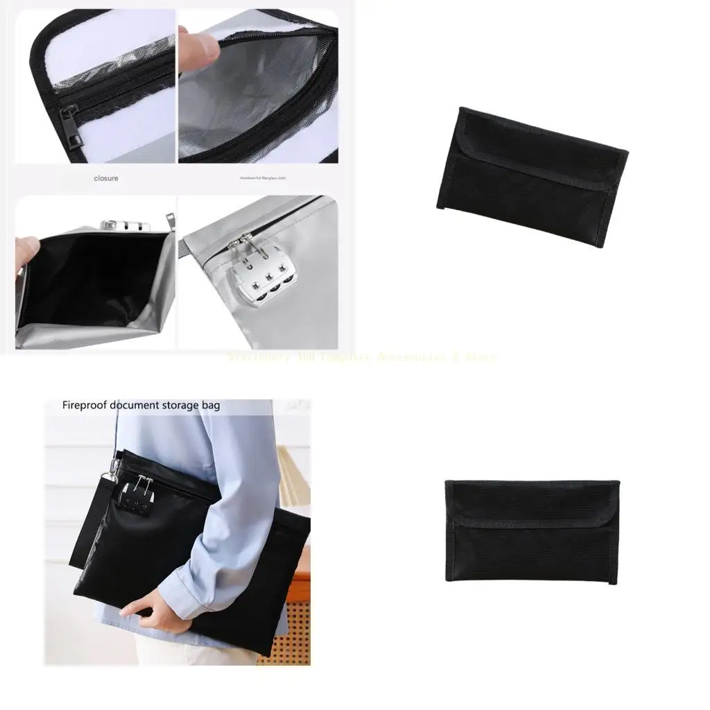 

Professional Fireproof File Bag with Spacious Compartment Organize Legal Paper Cash Valuables Fiberglass Texture