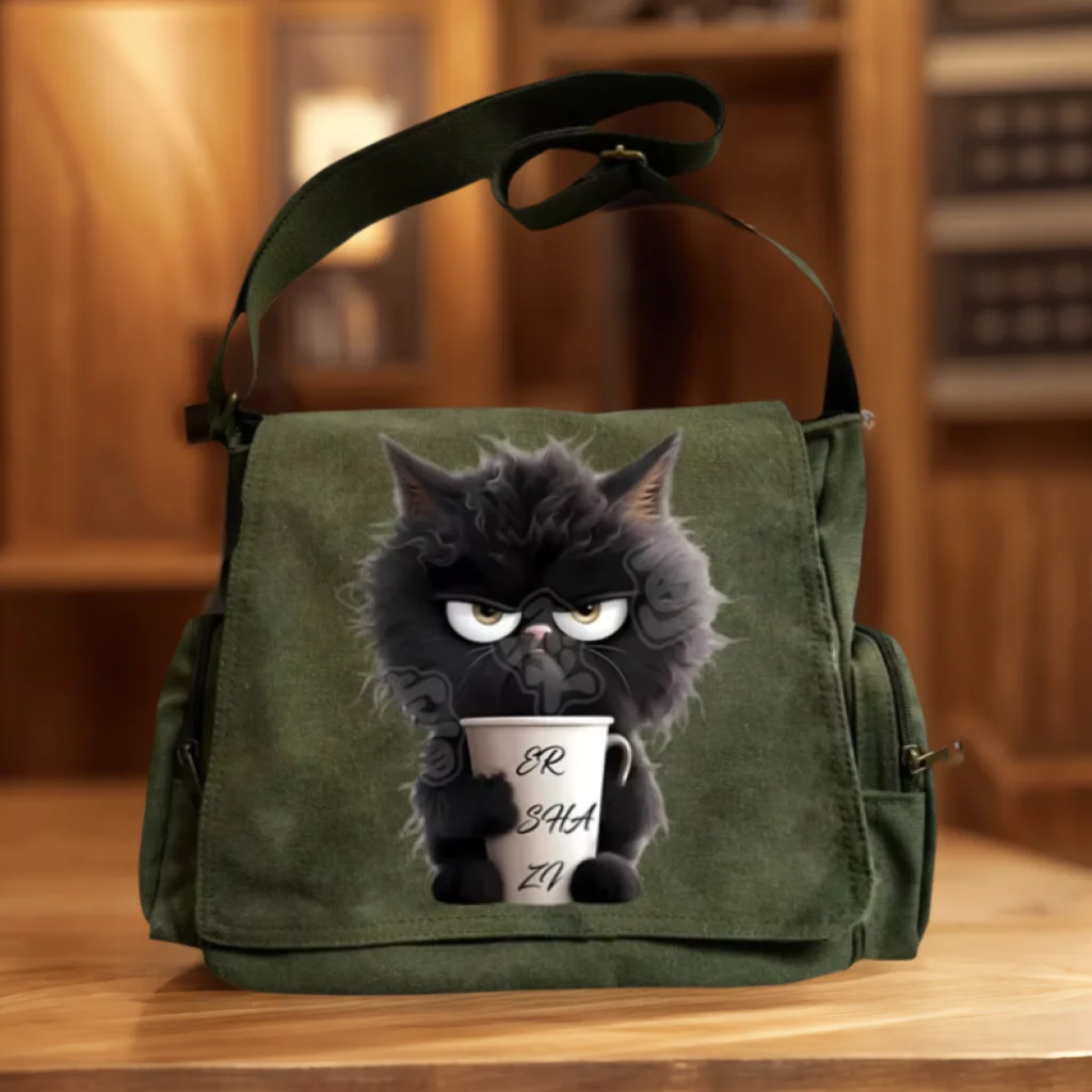 

Cat Printed Women's Shoulder Bags Large Capacity Canvas Messenger Bag Multiple Pockets Crossbody Bag For Women