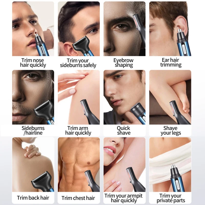 Electric Nose Ear Hair Trimmer for Men Painless Rechargeable Eyebrows Beard 4 in 1 Hair Clipper Shaver
