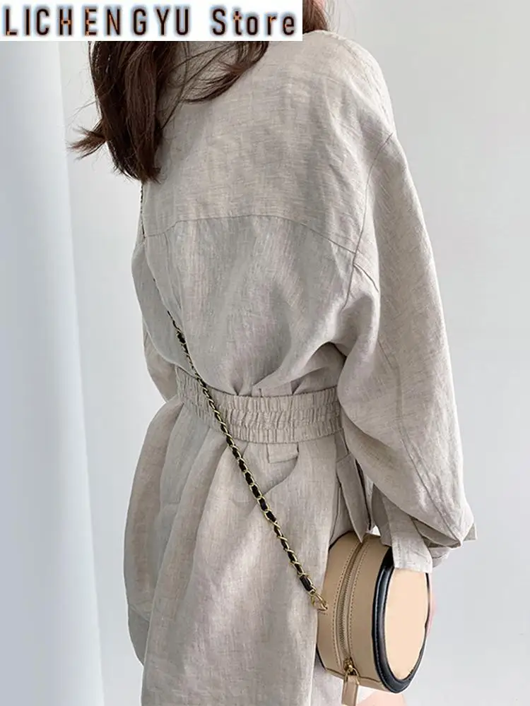 Loose Fit Linen Button Split Joint Big Size Jacket New Lapel Long Sleeve Women Coat Fashion Tide Spring