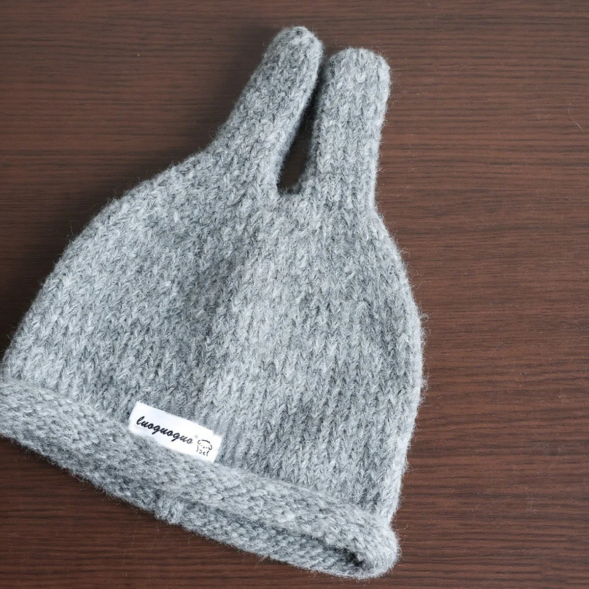 Niedliche Hasenohren-Baby-Wollmütze Herbst Winter Gerollter Rand Warme Strickmütze Kinder Jungen Mädchen Einfarbige Strickmütze Weihnachtsgeschenk – Detail 12