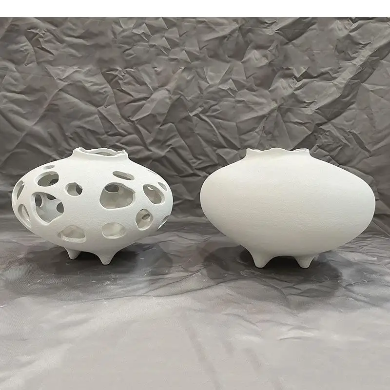 

Nordic White Hollow Out Abstract Ceramic Vase Desktop Ornament Living Room Decoration Round Art Home Decor Accessories