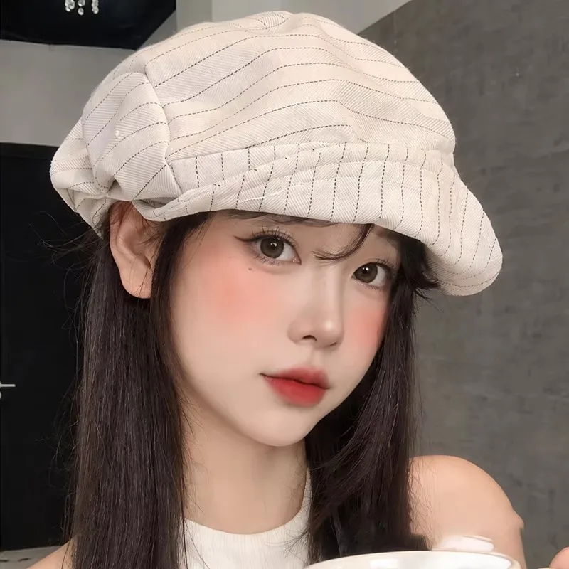 Japanese relaxation pleated equestrian hat summer sun protection cloth hat linen cloud hat striped octagonal hat sun hat