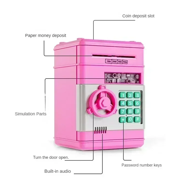 Electronic Piggy Bank Automatic Mini Safe Coins Cash Saving Money Box Password Counter Code Key Lock Coin Bank ATM Child Gift