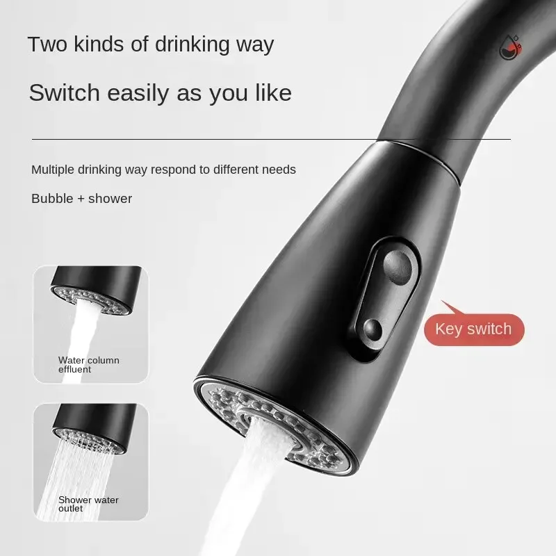 Stainless Steel Single-Hole Pull-Out Spout Kitchen Sink Mixing Faucet 360-Degree Swivel Spray Head Adjustable Flow Easy Cleaning