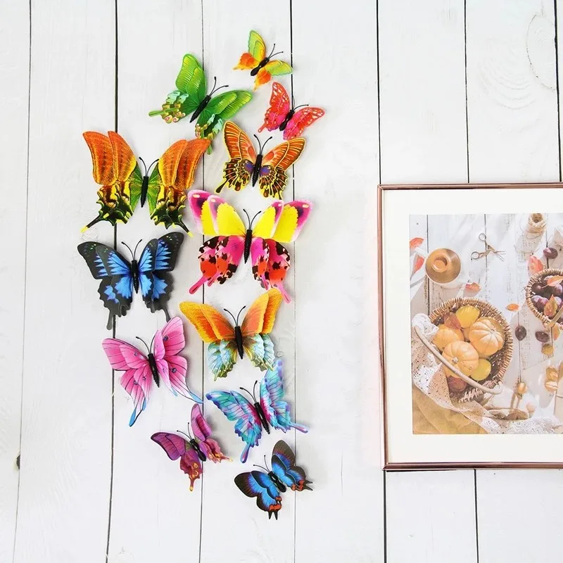 

3D Wall Sticker 12Pcs DIY Lifelike Multicolor Double Layer Butterfly Magnet Wall Stickers Creative DIY Home Wedding Decor