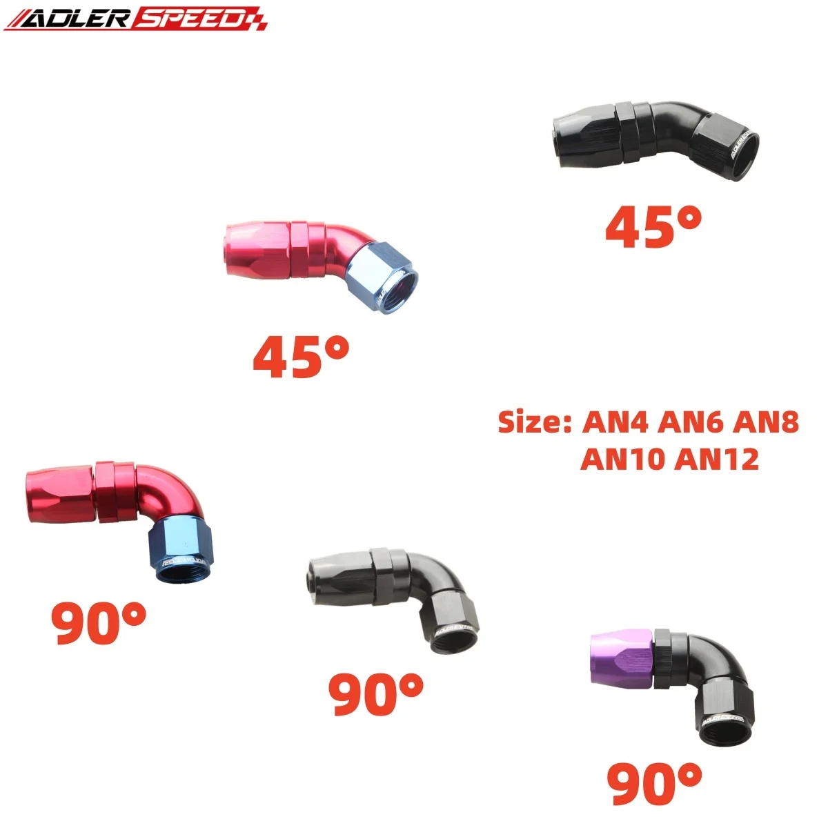 

ADLER SPEED 45 Degree / 90 Degree AN4 AN6 AN8 AN10 AN12 Swivel Hose End Fitting Adapter Aluminum Red-Blur/Black/BLACK-PURPLE