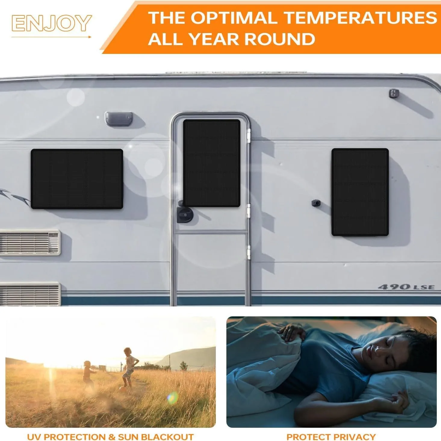 RV Window Sun Shade Blackout Curtain 64x42cm Oxford Fabric Sun Blocking for Camper Van Caravan Vehicle Insulation