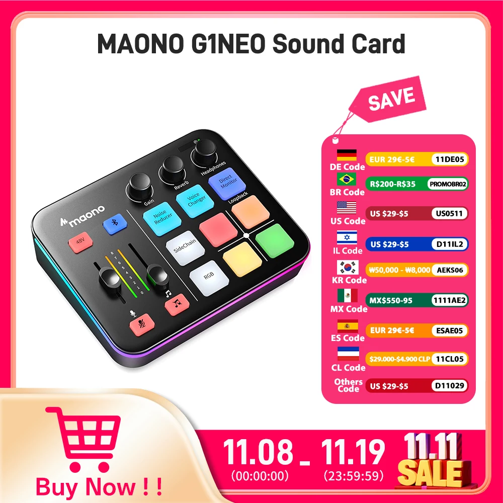 MAONO G1 NEO interfejs audio mikser audio g1, niestandardowe efekty dźwiękowe, interfejs audio XLR, do głosu w grach, podcast