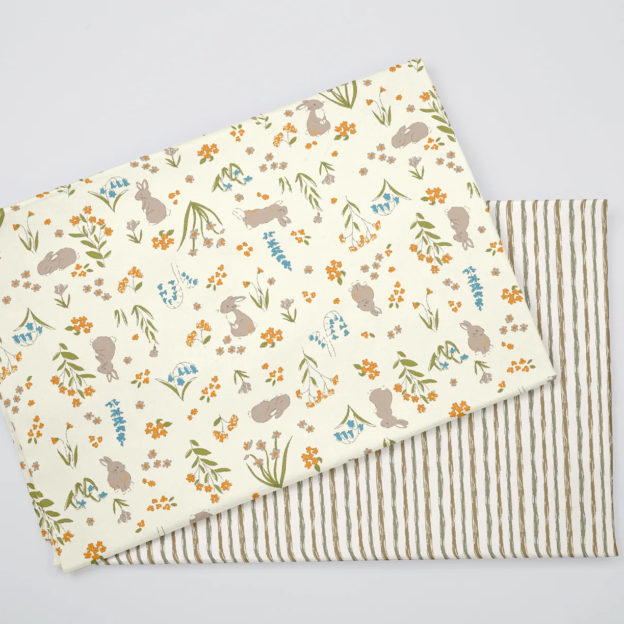 

160*50cm Rabbit Floral Stripe Print Cotton Fabric,DIY Patchwork Cloth,Handmade Material,Sewing Craft,Quilting Baby Dress,Tecido