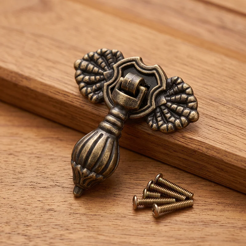 Zinc Alloy Vintage Carved Drop Pulls 8Pcs(4 Handles+4 Screws) European Knobs for Cabinet Drawer Wardrobe Chest Furniture Decorat