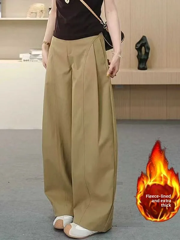 

Женские повседневные брюки с высокой талией, на флисовой подкладке, широкие прямые штанины, весна-осень-зима, модные, утягивающие, с эффектом моделирования фигуры