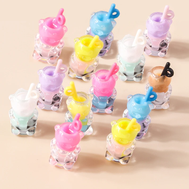 Leslie 10 piezas de dijes de cristal coloridos con diseño de oso y té de burbujas para pendientes, collares, llaveros DIY y fabricación de joyas hechas a mano