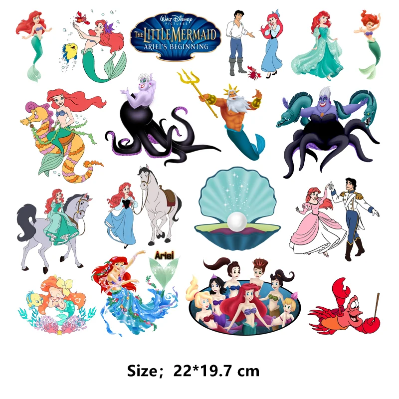 Disney THE LITTLE MERMAID children custom patch Ariel Princess thermal stickers for clothes ironing applications