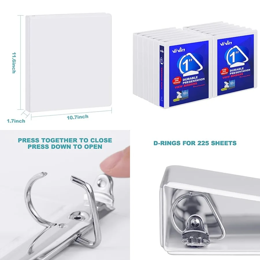 

3 Ring Binder, Sturdy "-Slant D Rg Bder with terior Pockets, Clear View Cover, PVC-Free, Fits 225 Sheets of US Letter Size Pape